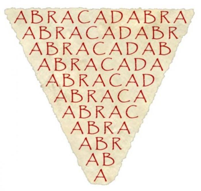 Слово «абракадабра», написанное определенным образом, в Средние века считалось мощным амулетом. | Фото: commons.wikimedia.org.
