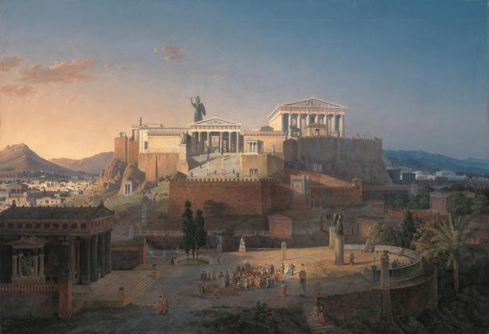Афинский Акрополь, где ритуал фармак стал ежегодным событием. Лео фон Кленце, 1864 год. | Фото: commons.wikimedia.org.