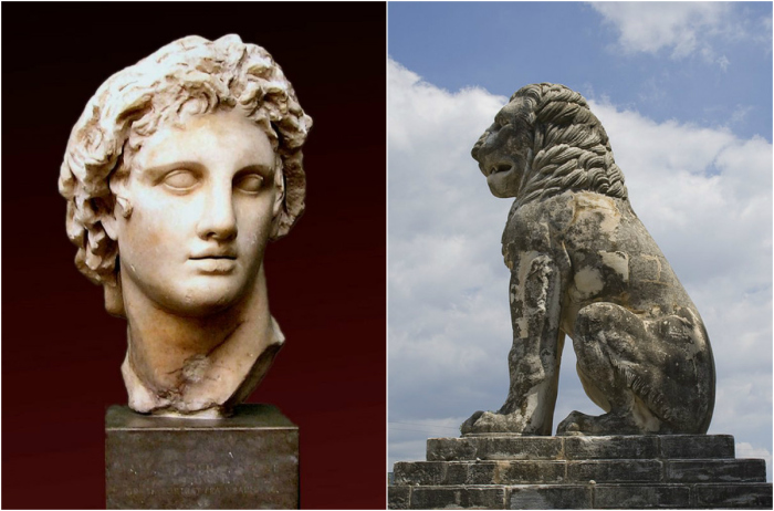 Александр Македонский и лев из греческого Амфиполиса.