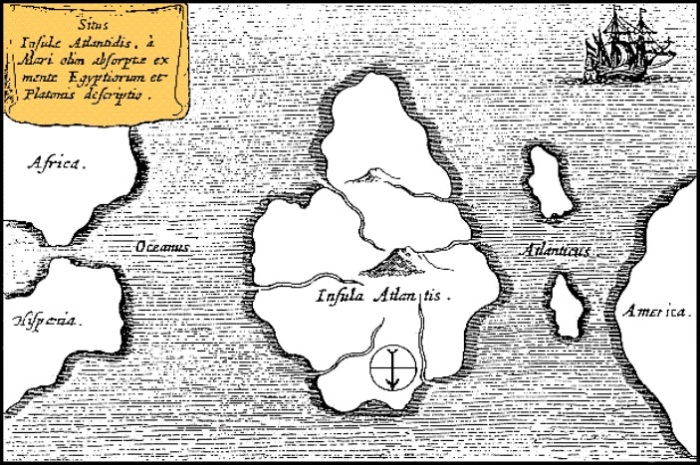 Карта Атлантиды немецкого монаха и ученого Афанасия Кирхера, 1669 год. | Фото: ru.wikipedia.org.