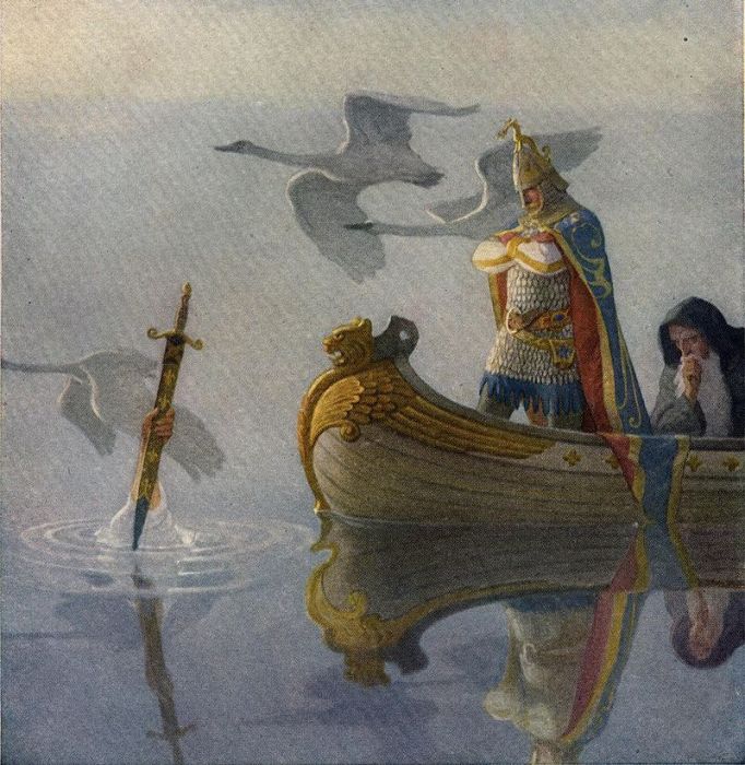 Владычица Озера вручает Экскалибур королю Артуру. Ньюэлл Конверс Уайет, 1922 год. | Фото: ru.wikipedia.org.