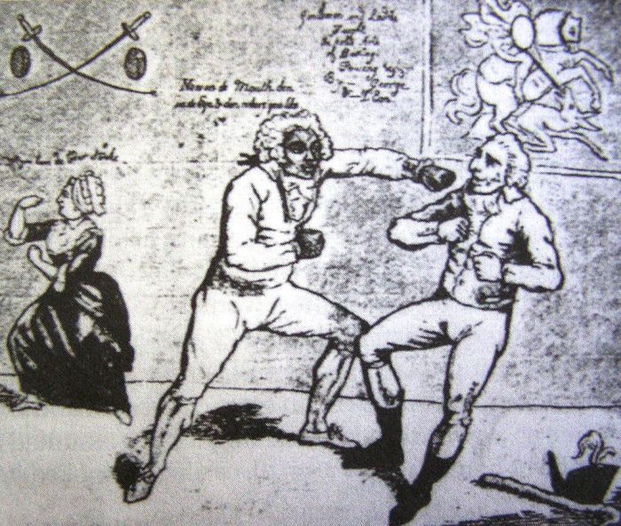 Шевалье де Сен-Жорж боксирует с «рабством». Карикатура в London Morning Post, 1789 год. | Фото: en.wikipedia.org.
