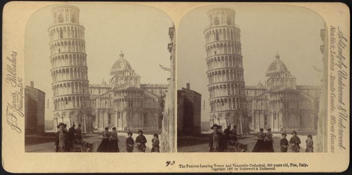 Пизанская башня на стереофотографии 1897 года. | Фото: digitalcommonwealth.org.