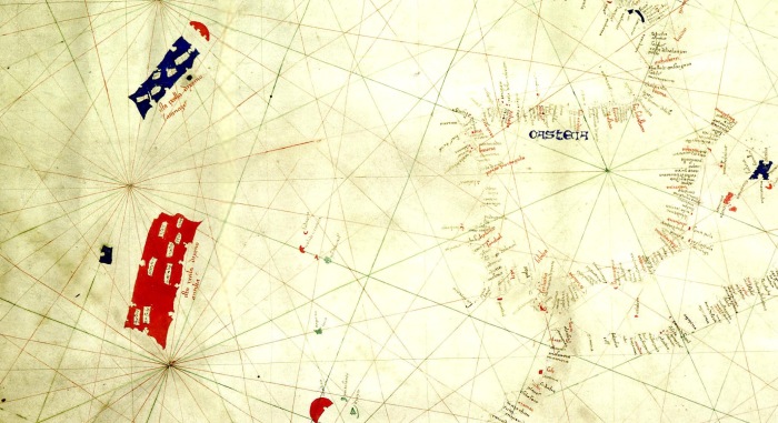 Фрагмент карты Джованни Пиццигано с изображенными островами-призраками Антилия и Сатаназес, 1424 год. | Фото: ru.wikipedia.org.