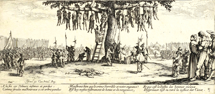 Массовое повешение. Гравюра 1632 года. | Фото: commons.wikimedia.org.