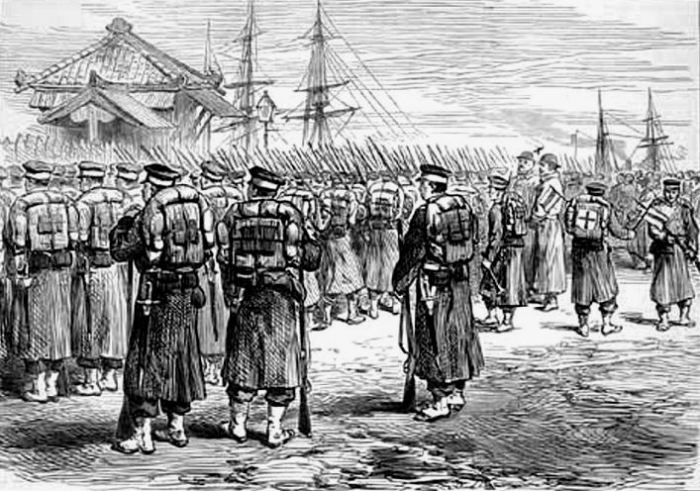 Имперские войска высаживаются в Йокогаме и готовятся идти в поход против восстания Сацума, 1877 год. | Фото: firedirectioncenter.blogspot.com.