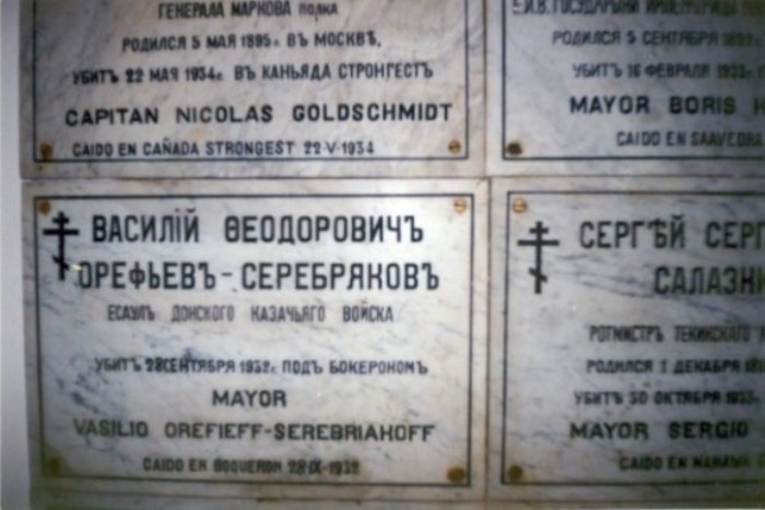 Мемориальная доска над могилой русских офицеров в православной церкви в Асунсьоне. | Фото: dbelyaev.ru.