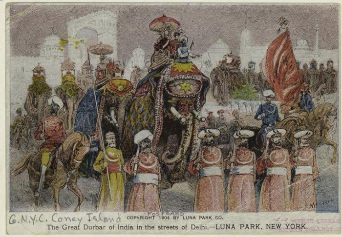 Нью-Йоркский луна-парк, изображающий торжественное шествие Делийского дарбара.