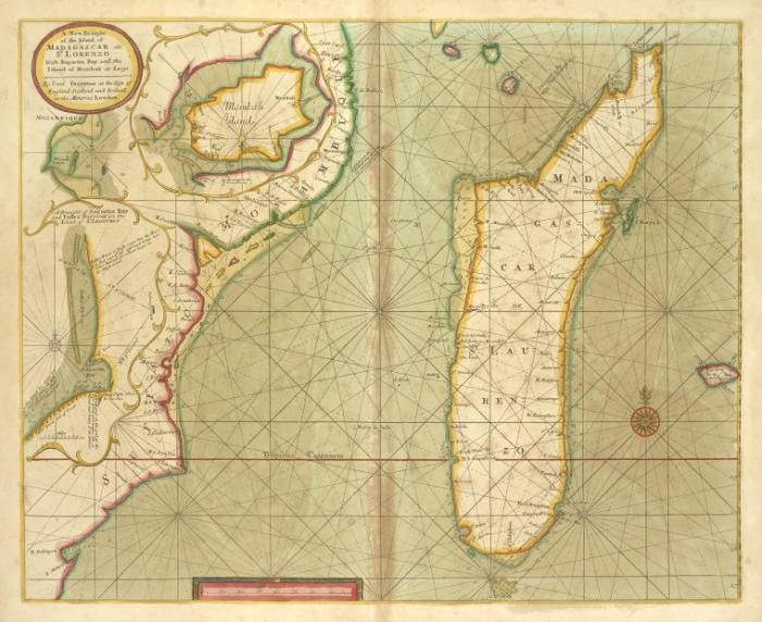 Карта Мадагаскара. Самуэль Торнтон, 1702-1707 гг. | Фото: digitalcollections.nypl.org.