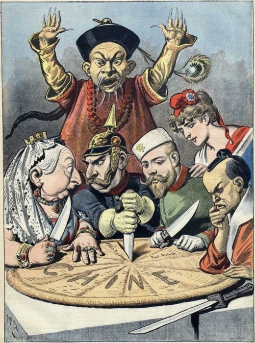 Карикатура 1890-х годов на лидеров европейских держав, которые делят китайский «пирог». | Фото: tes.com.