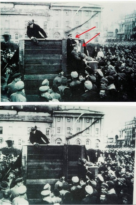 Отретушированное фотография с выступления Владимира Ильича Ленина, 1920 год. | Фото: scisne.net.