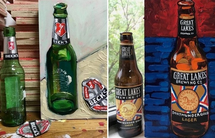 Необычный выставочный экспонат: фрагменты картины «99 бутылок пива».