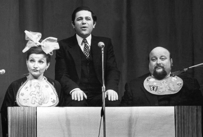 Евгений Петросян с Еленой Степаненко и Вячеславом Войнаровским, 1980. / Фото: www.tele.ru