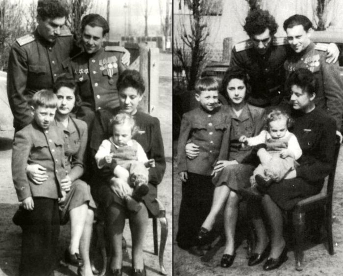 Семён и Алексей Высоцкие с жёнами и детьми, Германия, Ратенов, 1947 год. / Фото: www.livejournal.com