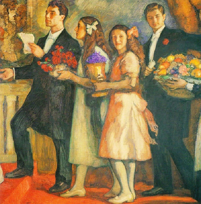Поздравление. Борис, Александр, Жозефина и Лидия. (1915). Автор: Л.О.Пастернак.