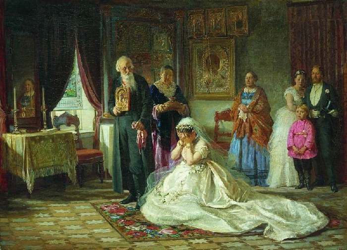 «Перед венцом». (1874). Государственная Третьяковская галерея. Автор: Фирс Журавлев.