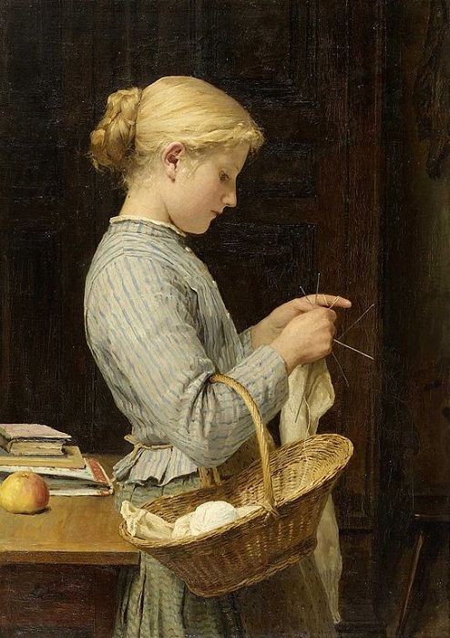  Вяжущая девушка. (1888). Автор: Альберт Анкер.