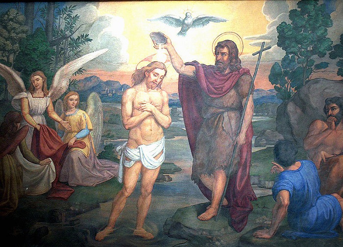 Иоанн Креститель крестит Иисуса в Иордане. Картина Giorgetti.