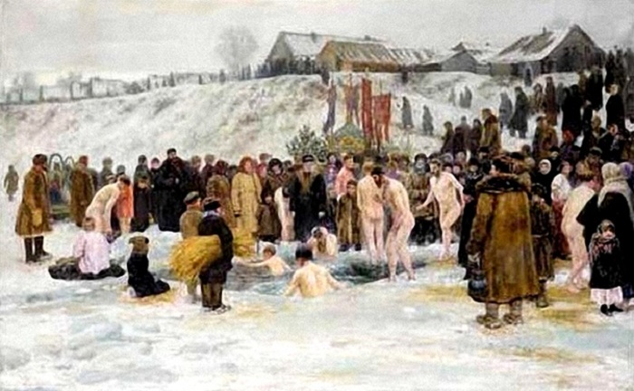 Купание после освящения воды. 1903 год. Автор: Н.Грандковский 