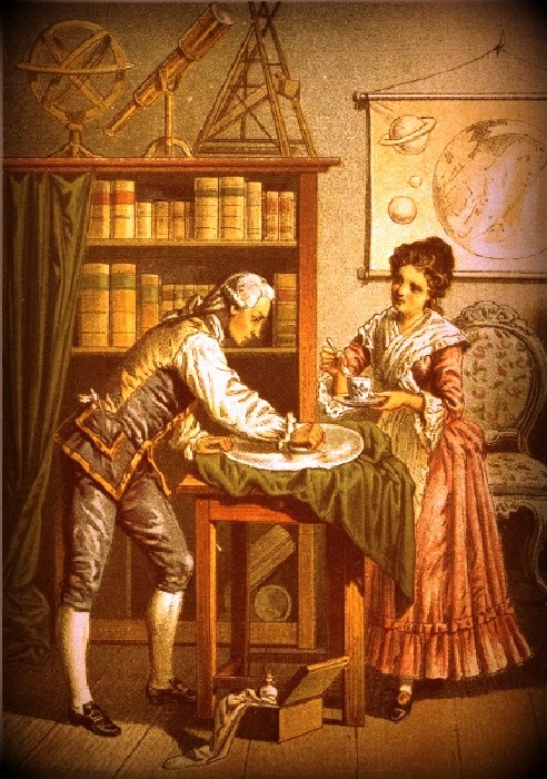Каролина Гершель и Уильям Гершель за исследованиями.