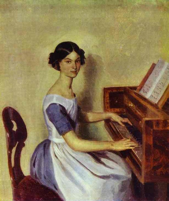 «Портрет Н.П. Жданович за фортепиано». (1850). Автор: П. Федотов.