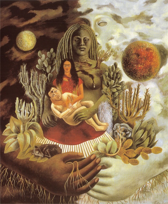 Фрида Кало. Объятия вселенской любви, Земля, я, Диего и Коатль. 1949