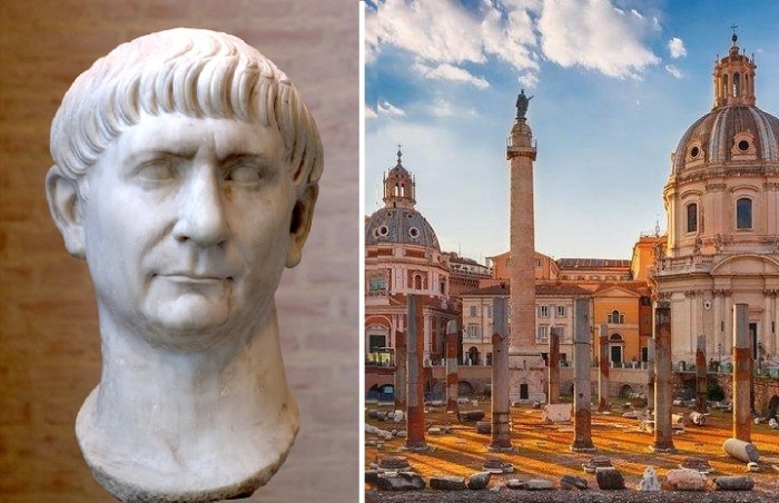 Император Траян (98 - 117). Мрамор. Остия. Музей. / Колонна Траяна в Риме. 113 год н.э.