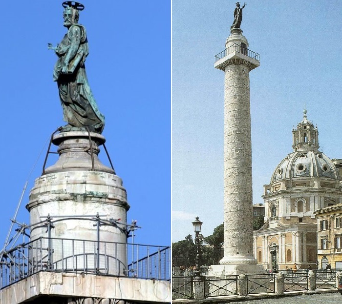 Скульптура апостола Петра на капители колонны. / Колонна Траяна, Рим, Италия 113г. н.э.