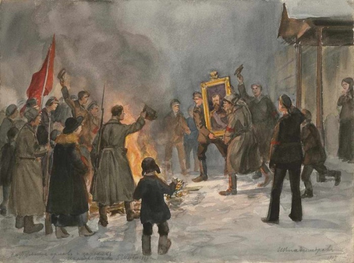 Сжигание орлов и царских портретов (1917). Автор: Иван Владимиров.