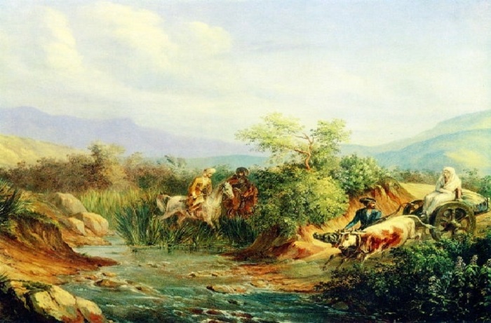 Нападение. Сцена из кавказской жизни. Масло.(1837год). М.Ю. Лермонтов.