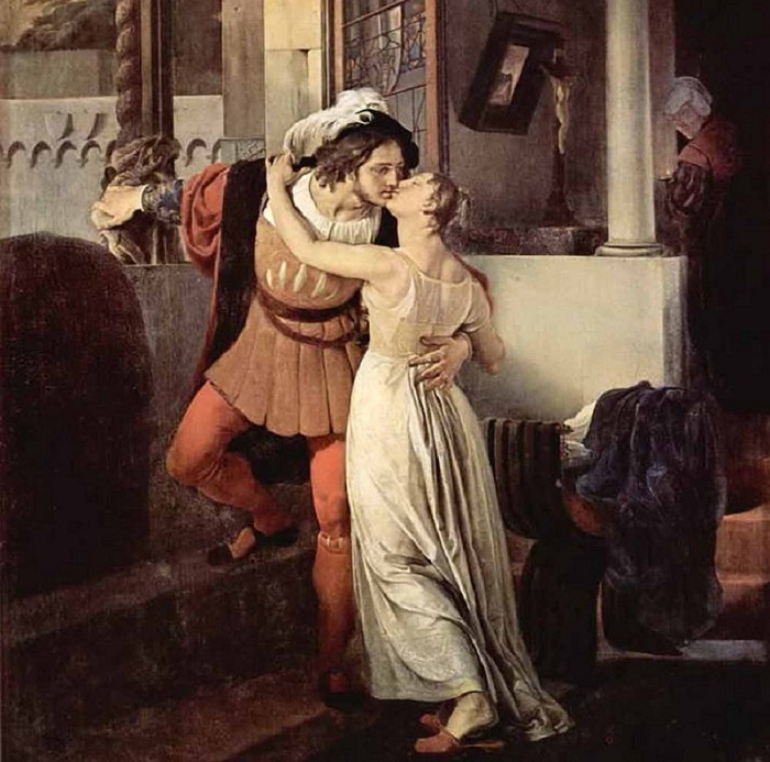 «Последний поцелуй Ромео и Джульетты». (1823 год). Автор: Франческо Айец.