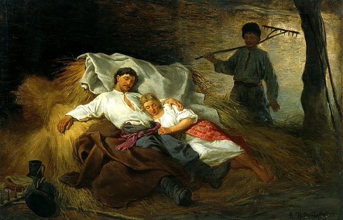На сеновале, 1872. Автор: Константин Трутовский.