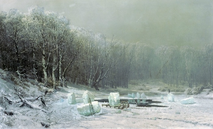 «Зима. Ледокол». (1878 год).Государственная Третьяковская галерея. Автор: А.И. Мещерский.