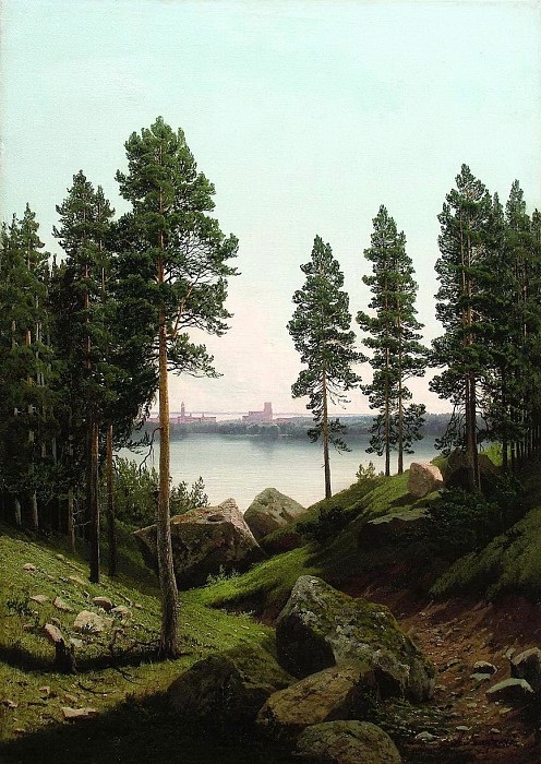 «Пейзаж с озером». (1870-е). Автор: А.И. Мещерский.
