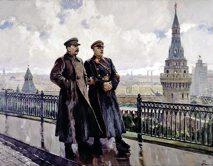 «И. В. Сталин и К Е. Ворошилов в Кремле». Автор: А. Герасимов.