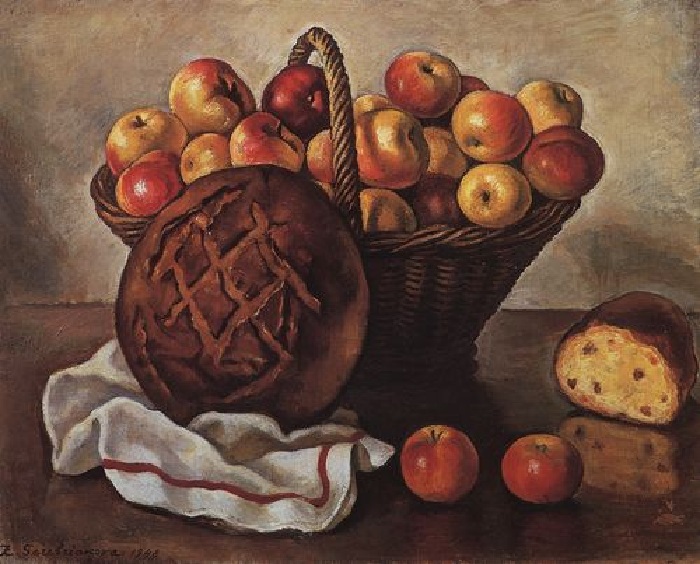  «Натюрморт с яблоками и круглым хлебом». (1948). Автор: Зинаида Серебрякова. 