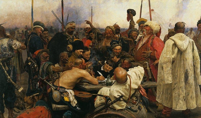 «Запорожцы пишут письмо турецкому султану». (1891 г.). Автор: Илья Репин.