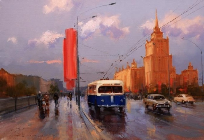 «Красный октябрь, синий троллейбус. Новоарбатский мост». Автор: Шалаев Алексей.