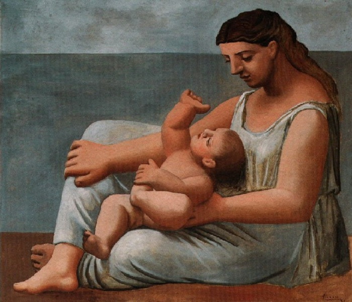  Мать и дитя на берегу моря. Автор Пабло Пикассо. 