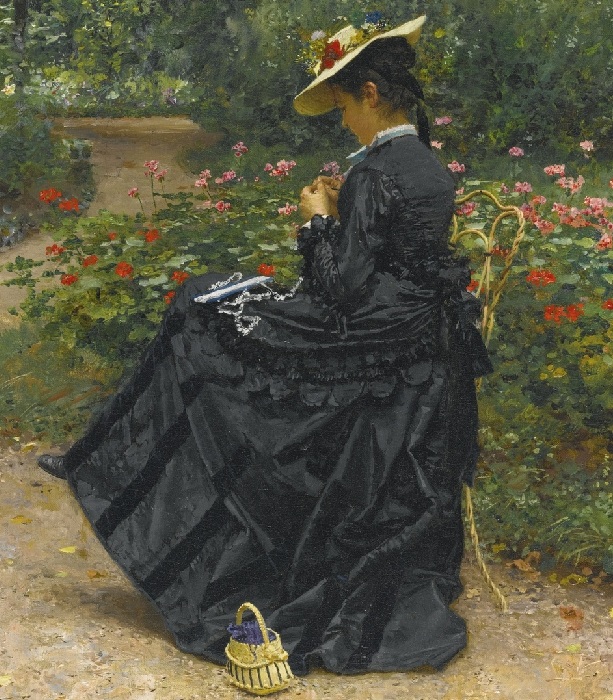 «Женщина, шьющая в саду». (1875 год). Автор: Фирмен-Жирар.