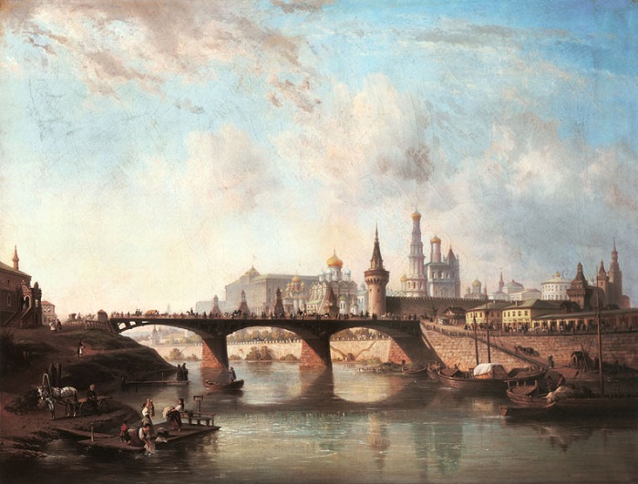 Вид Москворецкого моста. (1857). Автор: Джозеф Андреас Вайс.