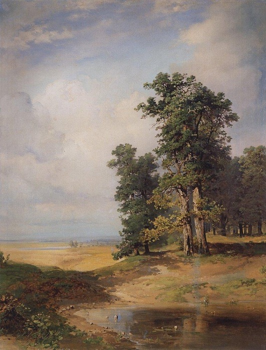 Летний пейзаж с дубами. 1855 год). Автор: Алексей Саврасов.