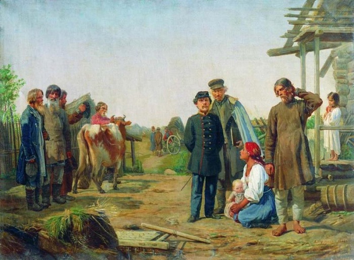 «Сбор недоимок (1868)». Автор: А.И.Корзухин.