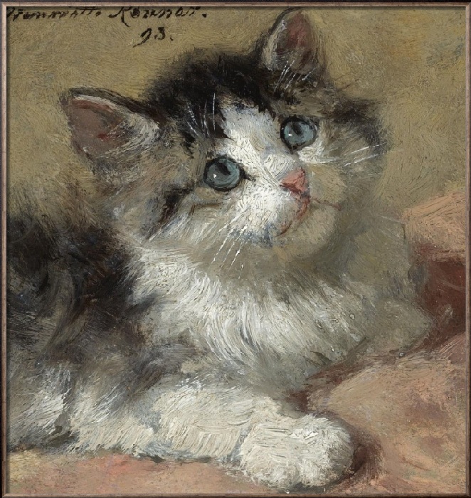 Любопытный котенок. 1893. Дерево, масло. 11 х 10 см. Этот крошечный портрет в 2009 году ушел с аукциона за 29 тысяч долларов.