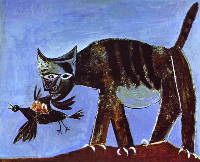 «Кошка, схватившая птицу». (1938). Холст, масло. Автор: Пабло Пикассо.