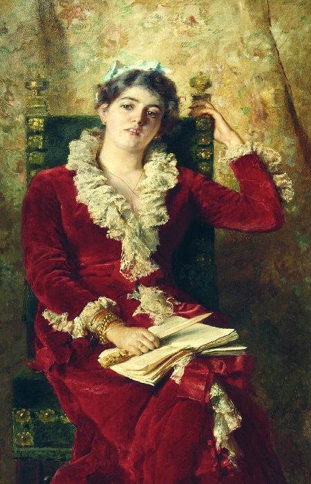 Портрет Юлии Павловны Маковской в красном. (1881). Автор: К.Е. Маковский. 