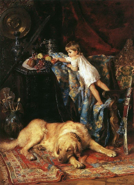 В мастерской художника. Маленький вор. (1881). Автор: К.Е. Маковский.