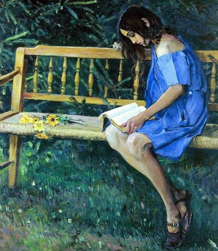  Наташа Нестерова на садовой скамейке.(1914). Автор: Михаил Нестеров.