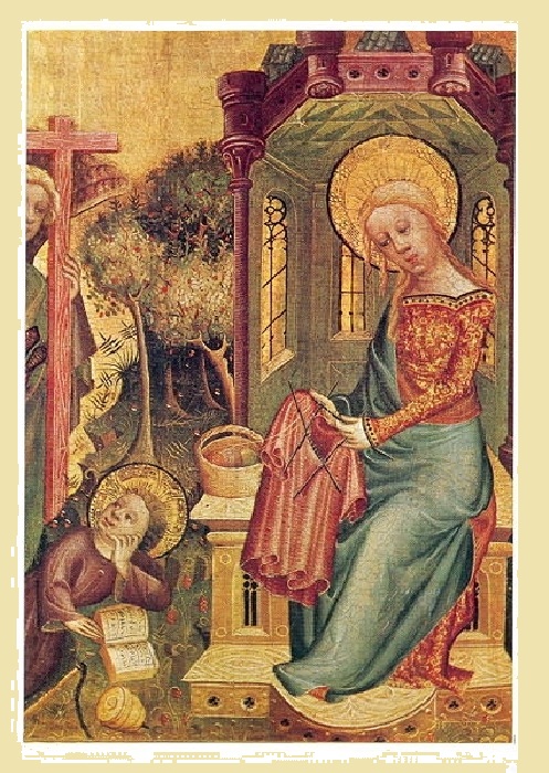 Иконография. Дева Мария за вязанием. Алтарь в Букстехуде. Германия. XV век.