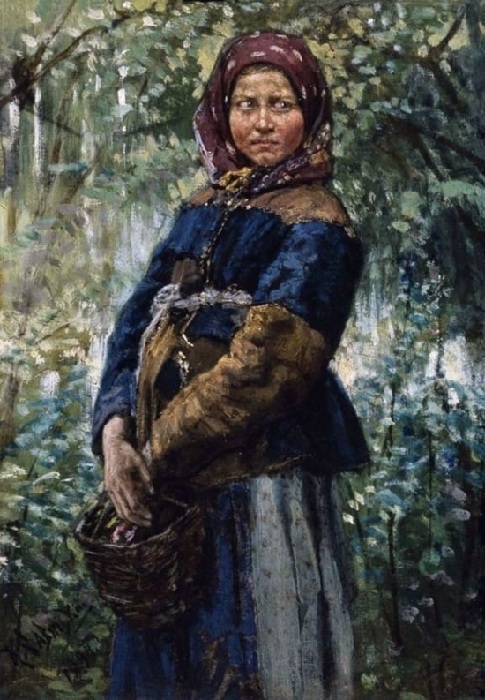 Крестьянка с корзинкой в лесу. Автор: К.А.Савицкий.